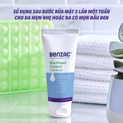 Tẩy tế bào chết giúp làm sạch mụn đầu đen cho da dầu mụn BENZAC Blackhead Control Scrub 60G