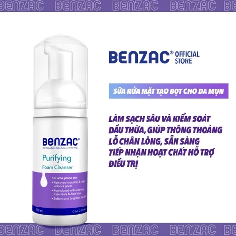 Bọt rửa mặt giúp làm sạch sâu cho da dầu mụn BENZAC Purifying Cleanser 130ml