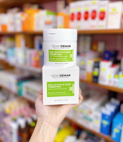 Nước Hoa Hồng Dưỡng Ẩm, Tẩy Tế Bào Chết, Giảm Mụn SenaDemar AHA-Glycolic Acid Toner Pad Hàn Quốc 70 miếng