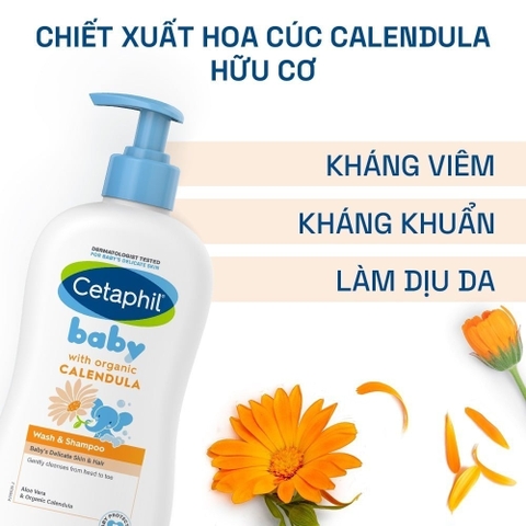 Sữa tắm gội Cetaphil Baby Wash & Shampoo with Organic Calendula 400ML
