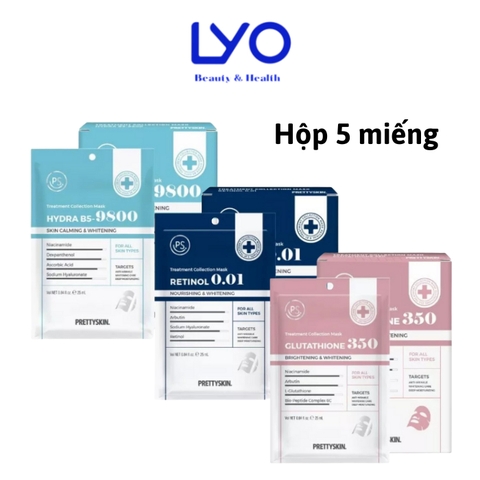 Hộp 5 miếng Mặt Nạ Dưỡng Trắng Phục Hồi Da b5 glutathione retinol prettyskin pretty skin Treatment  Mask 25ml