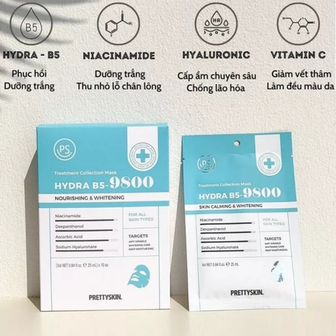 Hộp 5 miếng Mặt Nạ Dưỡng Trắng Phục Hồi Da b5 glutathione retinol prettyskin pretty skin Treatment  Mask 25ml