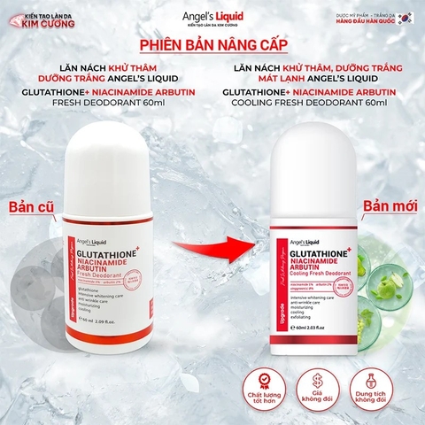 Lăn khử mùi mờ thâm, dưỡng trắng nách Angel's Liquid Glutathione + Niacinamide Arbutin Fresh Deodorant 60ml