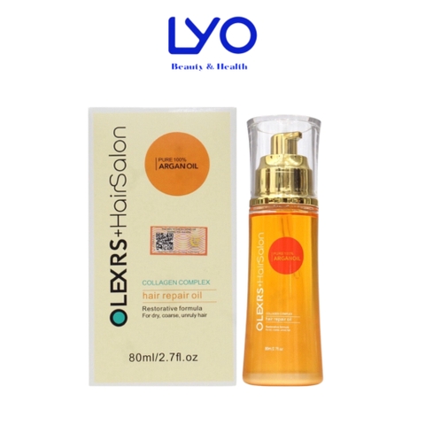 Tinh Dầu Dưỡng Tóc, Phục Hồi Tóc Hư Tổn Olexrs Hairsalon Pure  Argan Oil Essence Collagen Complex Hair Repair Oil 80ml