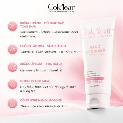 f010 - Kem Body Nâng Tone Co&k'lear Nano Liposome Body Lotion Whitening 200ml LYO