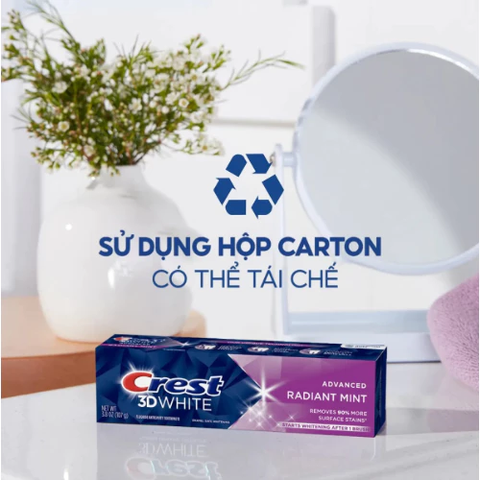 e633 - Hộp 2 kem đánh răng Crest 3D White Rad Mint 187g