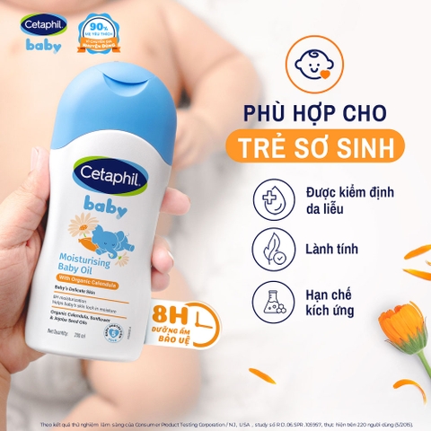 Dầu massage dưỡng ẩm làm dịu da bé với hoa cúc Calendula Hữu Cơ Cetaphil Baby Moisturising Baby Oil 200ml