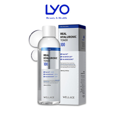 Toner Wellage Real Hyaluronic 100, cấp ẩm sâu cho da, 200ml