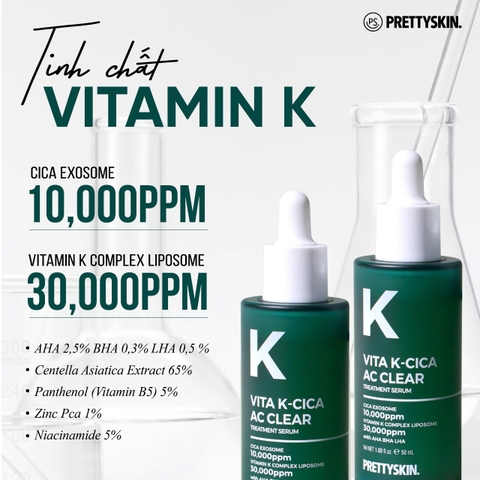 Serum & Kem Dưỡng Cấp Ẩm, Giảm Mụn Prettyskin Vita K-Cica AC Clear Treatment / Max Calming & Recovery Cream Hàn Quốc