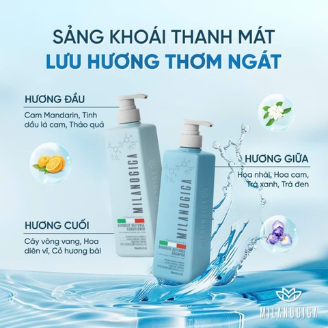 Bộ Dầu Gội Xả Hương Nước Hoa Phục Hồi, Giúp Tóc Sạch Gàu Milanogica Shampoo / Conditioner 355ml - 725ml