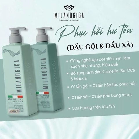 Bộ Dầu Gội Xả Hương Nước Hoa Phục Hồi, Giúp Tóc Sạch Gàu Milanogica Shampoo / Conditioner 355ml - 725ml