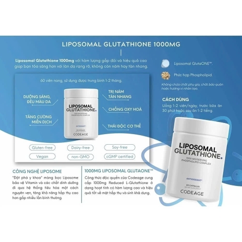Viên Uống Trắng Da, Chống Lão Hóa CodeAge Liposomal Glutathione/Ovarian/NMN/Vitamin C/Magnesium USA