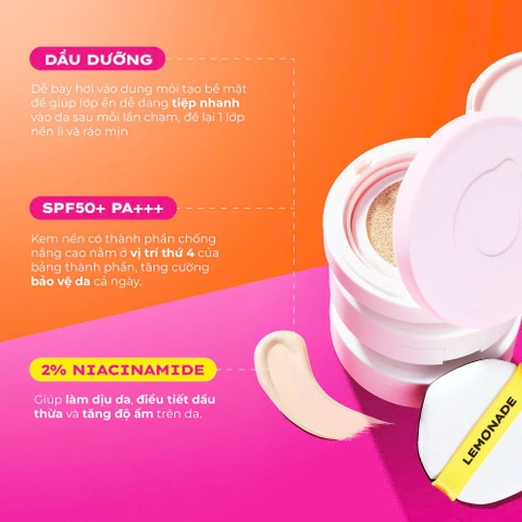 Phấn Nước Siêu Kiềm Dầu, Giúp Lớp Nền Lâu Trôi Lemonade Supermatte Cushion Làm Dịu Da, Điều Tiết Dầu Thừa 15g