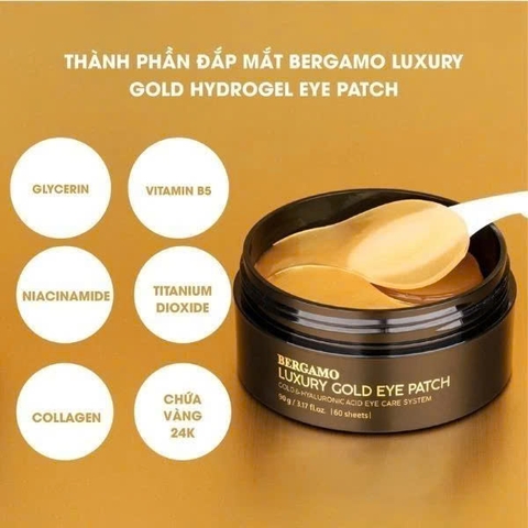 Mặt Nạ Đắp Mắt Vàng Giảm Quần Thâm Mắt, Tươi Trẻ Làn Da Bergamo Luxury Gold Hydrogel Eye Patch (60pcs) Hàn Quốc 90g