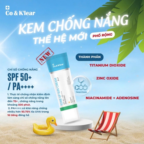 Kem Chống Nắng Phổ Rộng Co& K'lear Tone Up Sun Cream 3in1 SPF 50+/PA++++ Bảo Vệ & Làm Dịu Da Hàn Quốc 50g