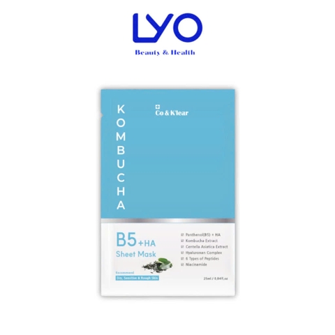 Combo 10 Miếng Mặt Nạ Cấp Ẩm, Dưỡng Trắng & Làm Dịu Da Co & K'lear Kombucha B5 + HA Sheet Mask Hàn Quốc 25ml