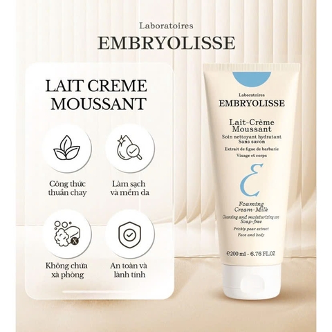 Sữa Rửa Mặt Cấp Ẩm, Làm Sạch Sâu Embryolisse Lait-Creme Moussant Pháp 200ml