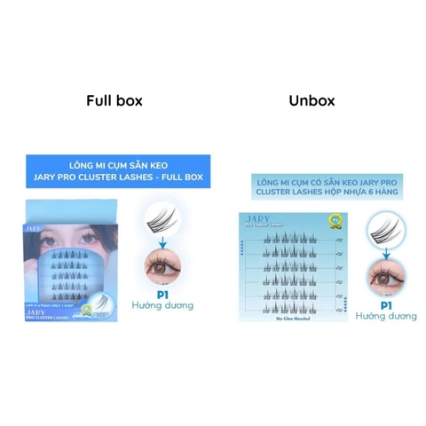 Lông Mi Cụm Cao Cấp Có Sẵn Keo Jary Pro Cluster Lashes Full Box Hộp Nhựa 6 Hàng