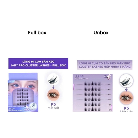 Lông Mi Cụm Cao Cấp Có Sẵn Keo Jary Pro Cluster Lashes Full Box Hộp Nhựa 6 Hàng