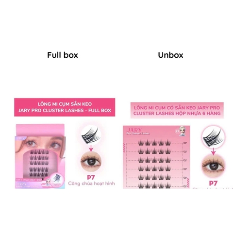 Lông Mi Cụm Cao Cấp Có Sẵn Keo Jary Pro Cluster Lashes Full Box Hộp Nhựa 6 Hàng