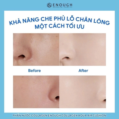Phấn Nước Collagen Enough Collagen Aqua Air Cushion Che Phủ Tự Nhiên, Dưỡng Ẩm Da, Chống Tia Cực Tím Hàn Quốc 15g