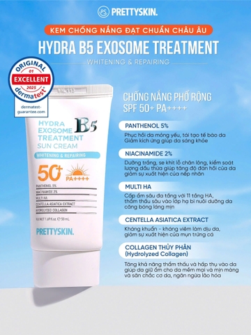 d979 - (Mẫu mới) Kem chống nắng phổ rộng phục hồi Prettyskin Hydra B5 Exosome Treatment / Oil Control Sun Cream SPF 50+ PA ++++ 50ml