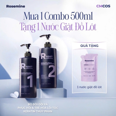 Combo Dầu Gội & Xả Phục Hồi, Làm Phồng Tóc, Giảm Gãy Rụng Rosemine Repair Hàn Quốc 500ml x 2 & 1000ml x 2