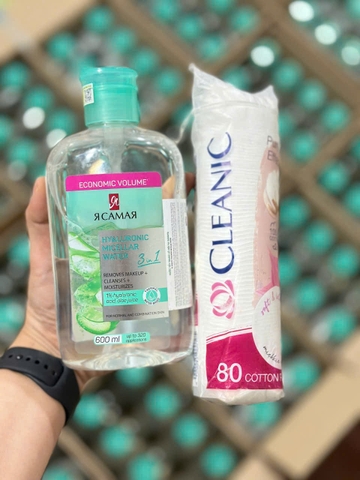 Nước tẩy trang Nga Micellar Water 3IN1 (Combo 1 nước Tẩy Trang tặng 1 Bông Cleanic 80 miếng)