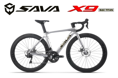 Xe đạp đua SAVA X9-2 - Khung, vành Full Carbon, group Shimano 105 R7000 (5 món), 2 đĩa 11 líp . Màu Bạc Titan
