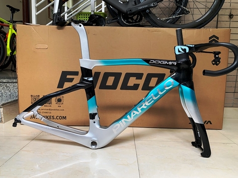 Bộ Khung (sườn) PINARELLO DOGMA F (F14) thắng dĩa, full carbon - Màu bạc phối xanh/đen