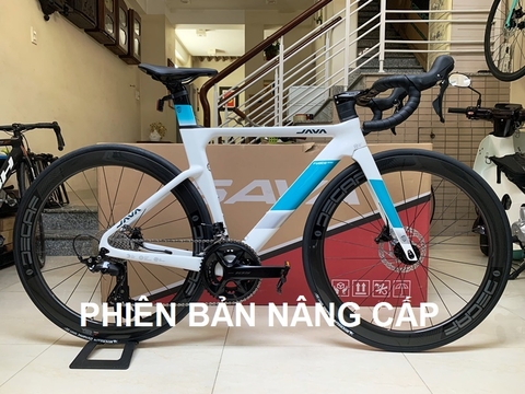 PHIÊN BẢN NÂNG CẤP : Xe đạp đua JAVA FUOCO DISC (2024) - Khung, vành full Carbon; group Shimano 105 R7120, 2 đĩa 12 líp . Màu Trắng