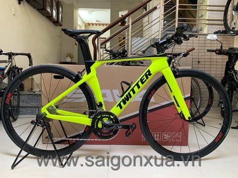 Xe đạp thể thao Road bike tay lái ngang TWITTER R5 2023 - Khung full Carbon, groupsets Retrospec 11 LÍP. Màu Vàng chanh