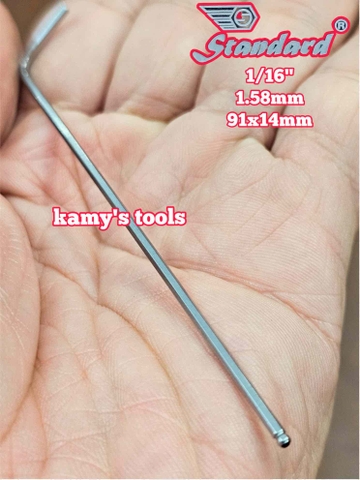 Lục giác bi hệ inch Standard 1/16 inch 1.58mm dài 91x14mm STD-68116 KHÔNG LO GO