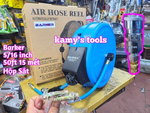 Cuộn ống dây hơi treo tự rút hộp sắt Barker áp suất 9m và 15m HR-830A