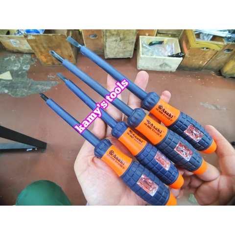 Tua vít bake dẹp cách điện kiêm bút thử điện Asaki AK-0986 AK-9087 5x100mm, tô vít