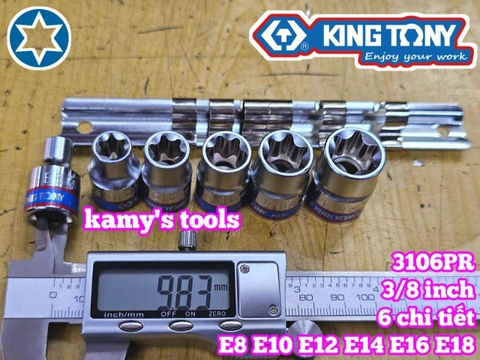 Bộ tuýp E 3/8 inch Kingtony 3106PR 6 chi tiết E8 E10 E12 E14 E16 E18