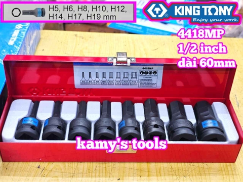 Bộ tuýp lú đầu lục giác 1/2 inch 8 chi tiết Kingtony 4418MP H5 H6 H8 H10 H12 H14 H17 H19