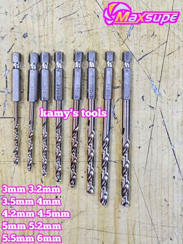 Mũi khoan sắt thép inox M35 chuôi lục giác Maxsupe 3mm 3.2mm 3.5mm 4mm 4.2mm 4.5mm 5mm 5.2mm 5.5mm 6mm