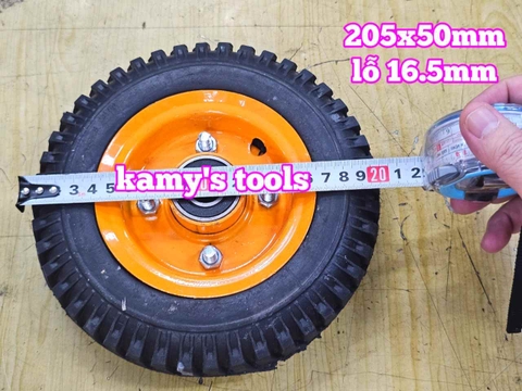 Bánh xe cao su đặc 205mm dày 50mm kèm bạc đạn lỗ 16mm 205x50mm Kamytools