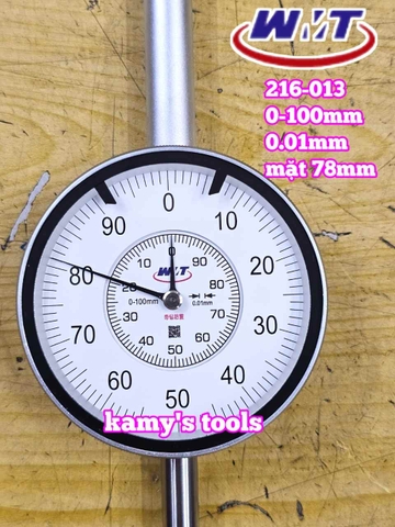 Đồng hồ so 0-100mm sai số 0.01mm WMT model 216-013 mặt 78mm thân thép cao cấp nặng 512g