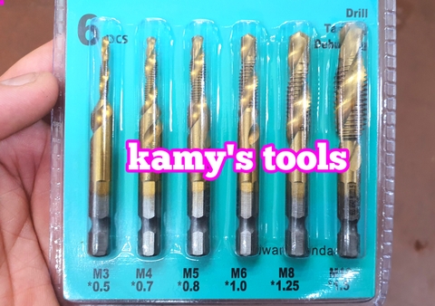 Bộ 6 mũi khoan Taro M3-M10 thép inox HSS phủ Titanium tạo lỗ ren bắt vít, ta rô model TAP-6S Solar Wind và inox LRT