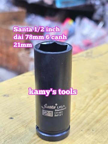 Đầu tuýp khẩu 1/2 inch đen dài lục giác 6 cạnh 78mm Santa 17mm 18mm 19mm 20mm 21mm IM117 IM118 IM119 IM120 IM121