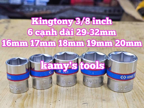 Đầu tuýp trắng 6 cạnh 3/8 inch dài 27mm Kingtony 16mm 17mm 18mm 19mm 20mm 333516M 333517M 333518M 333519M 333520M