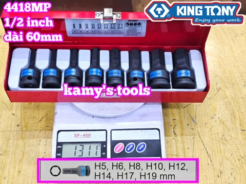 Bộ tuýp lú đầu lục giác 1/2 inch 8 chi tiết Kingtony 4418MP H5 H6 H8 H10 H12 H14 H17 H19