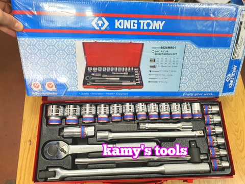 Bộ Tuýp Khẩu 24 Chi Tiết 1/2 inch Kingtony 10-32mm Hệ Mét Hệ Inch 4526mr01 Và 4526sr (Bộ Đầu Tuýp, Bộ Đầu Khẩu, Bộ Đầu Chụp)