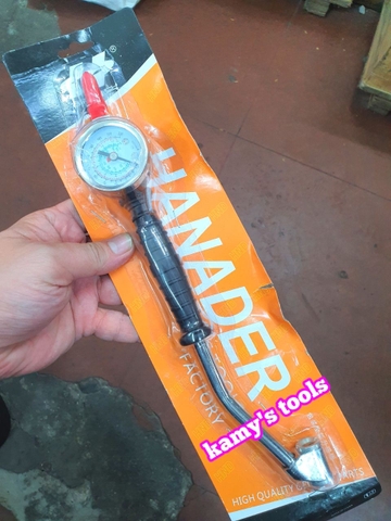 Tay bơm lốp xe ô tô, xe tải, xe máy có đồng hồ đầu cong và tay bơm lốp xe xoáy ti van quay kim vòi có đồng hồ loại thẳng