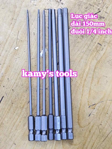 Mũi bắn siết vít lục giác 6 cạnh đuôi lục giác 1/4 inch dài 150mm thép S2 H1.5 H2 H2.5 H3 H4 H5 H6