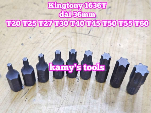 Mũi vít đóng bông sao hoa thị 6 cạnh Kingtony dài 36mm T20 T25 T27 T30 T40 T45 T50 T55 T60 model 1636T