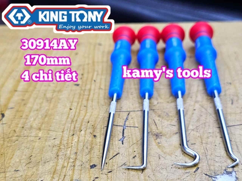 Bộ dụng cụ tua vít tháo móc phốt chặn 4 chi tiết dài 170mm Kingtony 30914AY