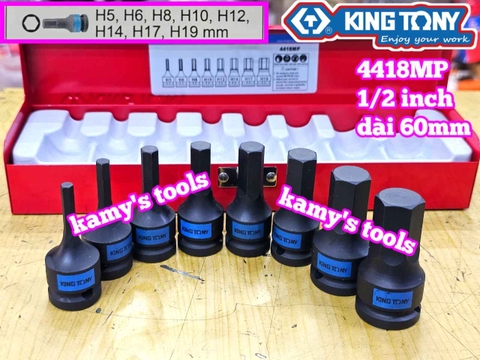 Bộ tuýp lú đầu lục giác 1/2 inch 8 chi tiết Kingtony 4418MP H5 H6 H8 H10 H12 H14 H17 H19